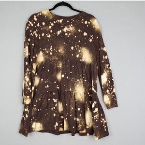 Zara Size S Long Sleeve Sweatshirt Dress Brown Acid Wash Bleach Dye Whimsigoth
